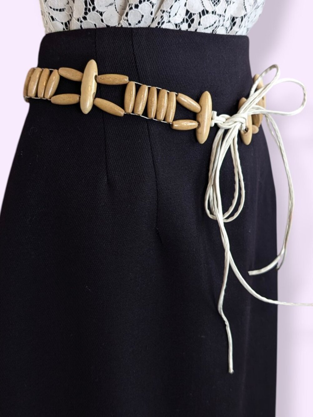 Bohemian Wood White Cord Tie Belt - Picture 3 of 5